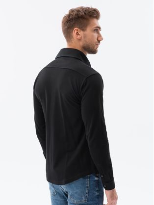 Módna čierna jednofarebná košeľa s krátkym rukávom
