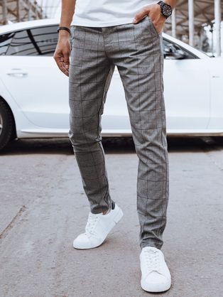 Štýlové šedé nohavice s károvaným vzorom