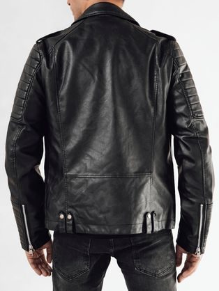 Čierna kožená bunda s výrazným zipsom