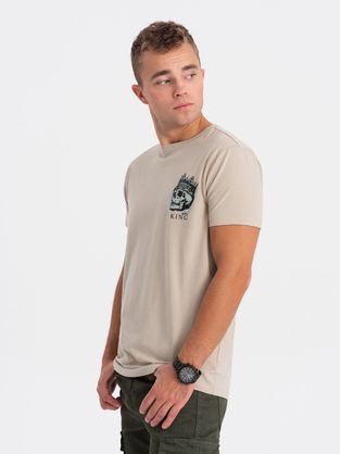Béžové tričko s zaujímavou potlačou V1 TSPT-0167