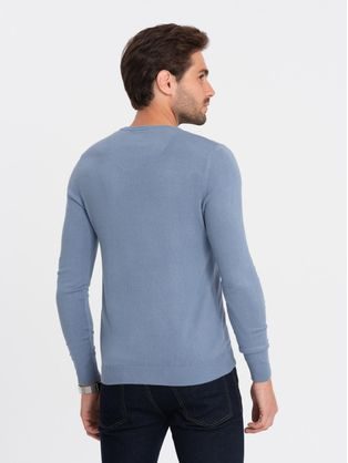 Klasický tmavo modrý sveter s okrúhlym výstrihom V9 SWBS-0106