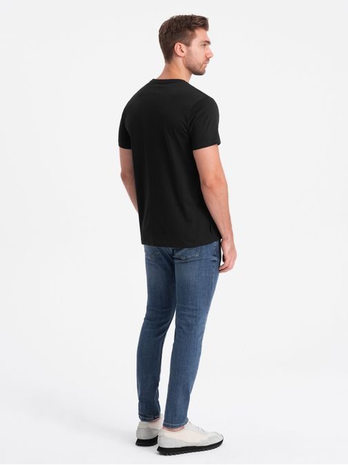 Bavlnené klasické čierne tričko s krátkym rukávom V1 TSBS-0146