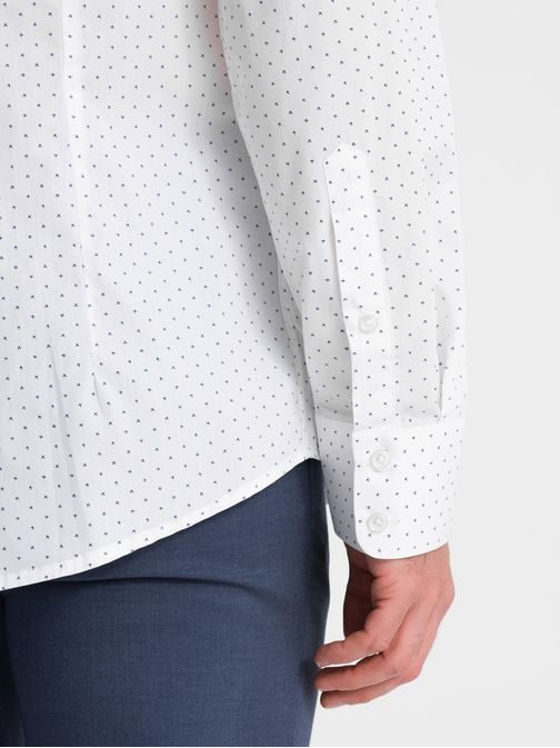 Zaujímavá biela košeľa s trendy vzorom V1 SHCS-0156