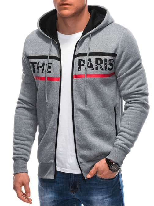 Trendy šedá mikina s kapucňou PARIS B1625