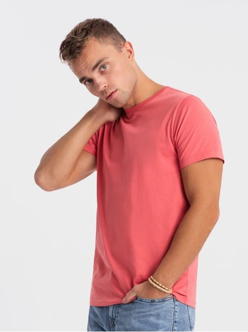 Bavlnené klasické ružové tričko s krátkym rukávom V11 TSBS-0146