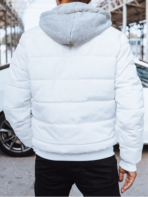 Atraktívna biela bunda s kapucňou kontrastnej farby