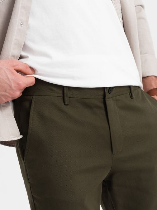 Chinos olivové nohavice klasického strihu s jemnou textúrou V4 PACP-0190
