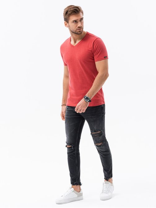 Jednoduché červené-melírované tričko S1369