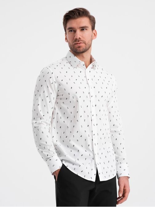 Zaujímavá biela košeľa s trendy vzorom V2 SHCS-0151