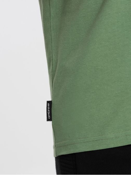 Bavlnené pánske zelené tričko s V-výstrihom V10-TSBS-0145