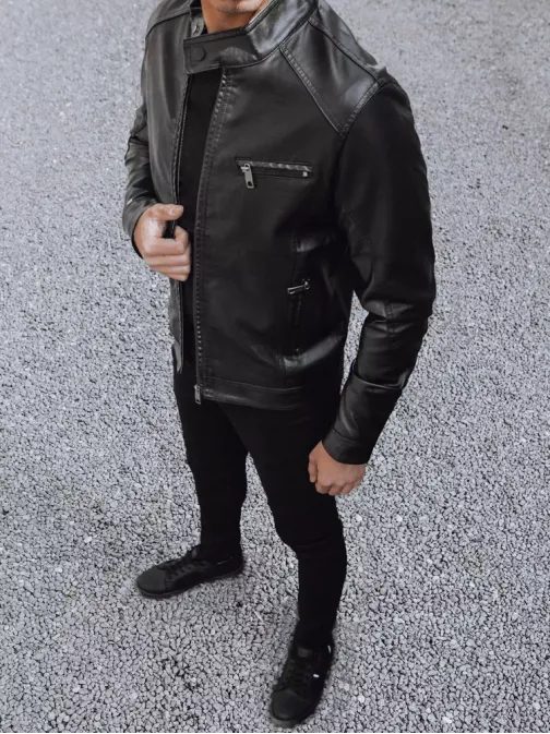 Čierna koženková bunda bez kapucne