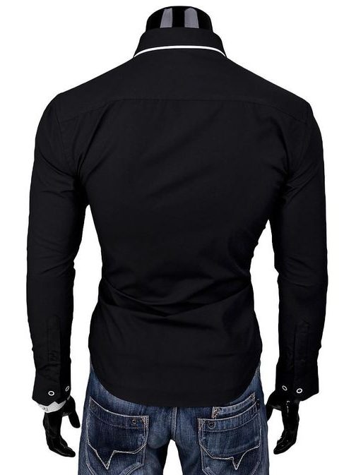 Štýlová čierna slim fit pánska košeľa V28