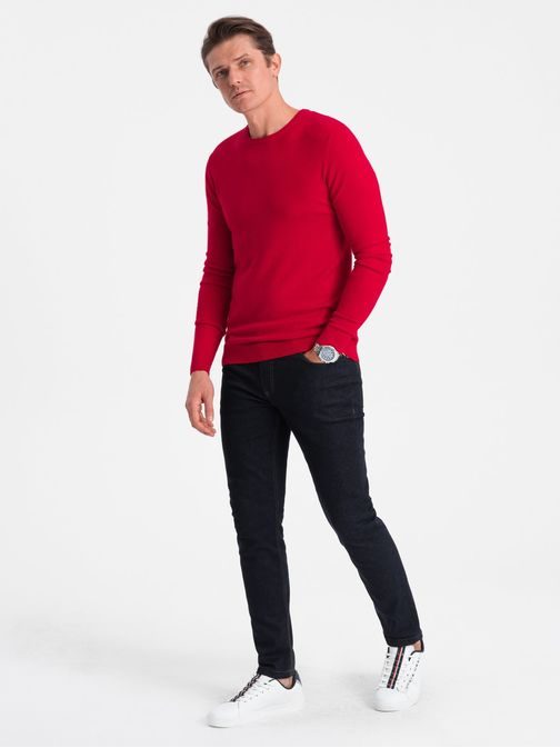 Klasický červený sveter s okrúhlym výstrihom V5 SWBS-0106