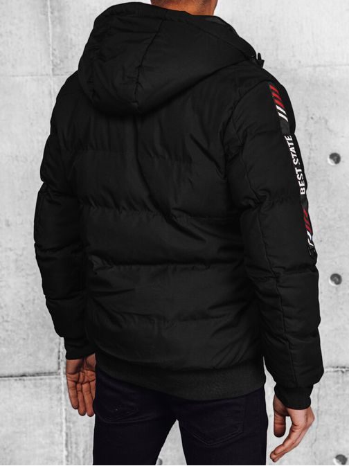 Štýlová čierna zimná bunda s kapucňou