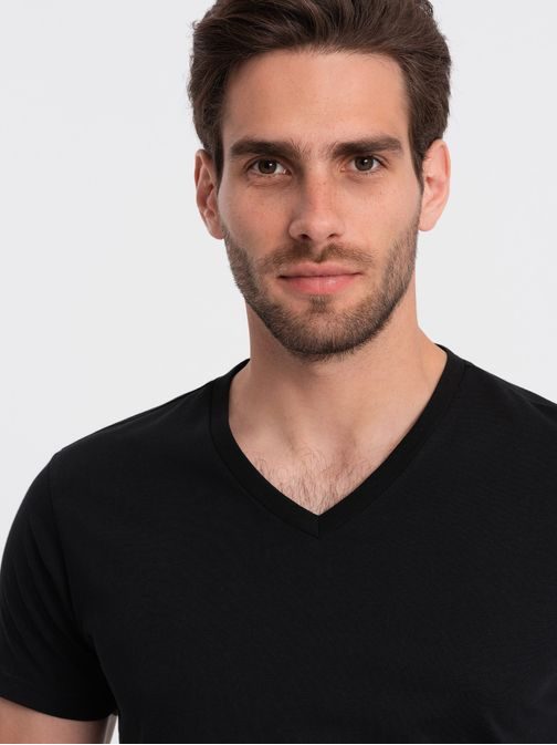 Bavlnené pánske čierne tričko s V-výstrihom V1-TSBS-0145