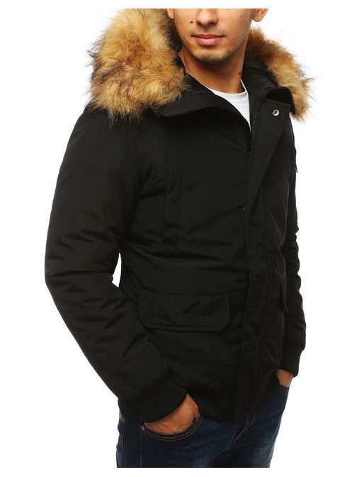 Čierna zimná bunda s kapucňou