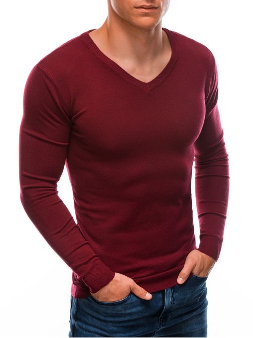Pánsky sveter s V-výstrihom v tmavočervenej farbe E206