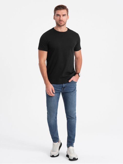 Bavlnené klasické čierne tričko s krátkym rukávom V1 TSBS-0146