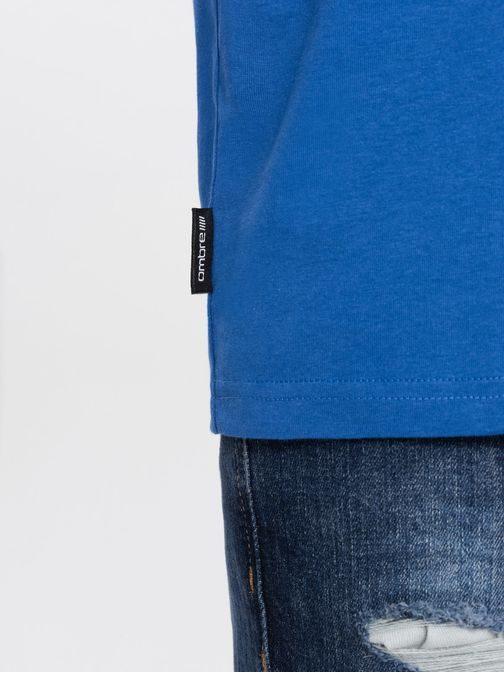 Bavlnené klasické modré tričko s krátkym rukávom V8 TSBS-0146