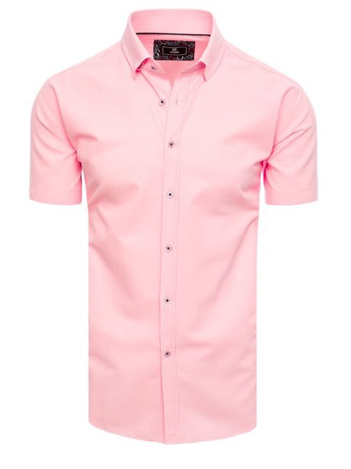 Módna ružová jednofarebná košeľa s krátkym rukávom