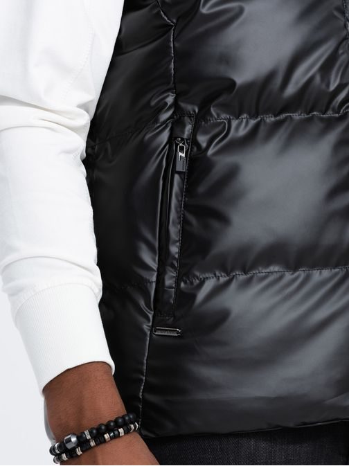 Prešívaná lesklá vesta v čiernej farbe JAVJ-0113-V1