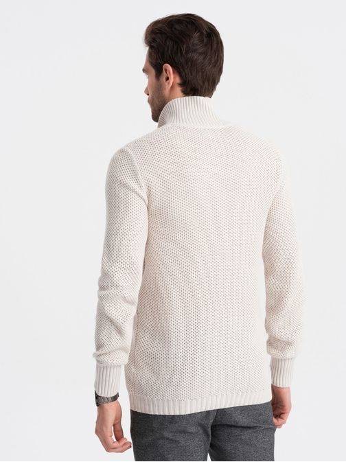 Elegantný pánsky sveter v krémovej farbe V1 SWZS-0105