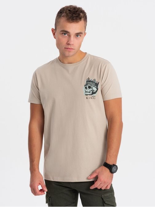 Béžové tričko s  zaujímavou potlačou V1 TSPT-0167