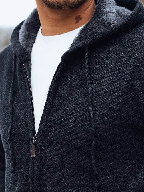 Trendy tmavo modrý pánsky sveter s kapucňou