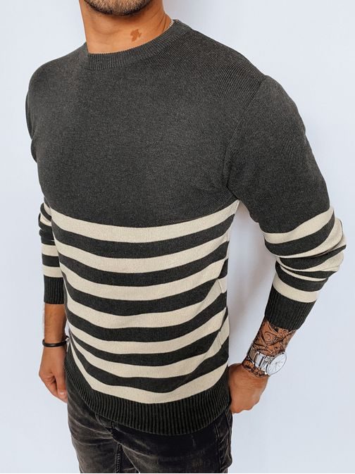 Trendový grafitový pruhovaný sveter