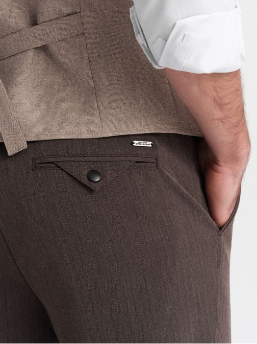 Pánske čokoládové chinos nohavice s elastickým pásom V2 PACP-0158