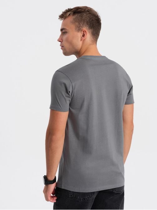 Jedinečné šedé bavlnené tričko s nášivkou V1 TSCT-0151