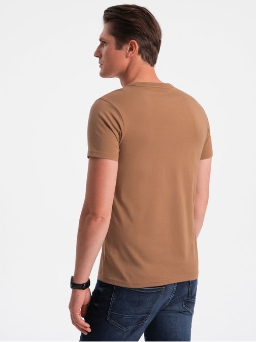 Bavlnené klasické hnedé tričko s krátkym rukávom V13 TSBS-0146