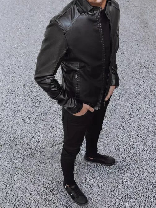 Čierna koženková bunda bez kapucne