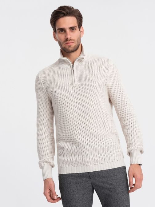 Elegantný pánsky sveter v krémovej farbe V1 SWZS-0105