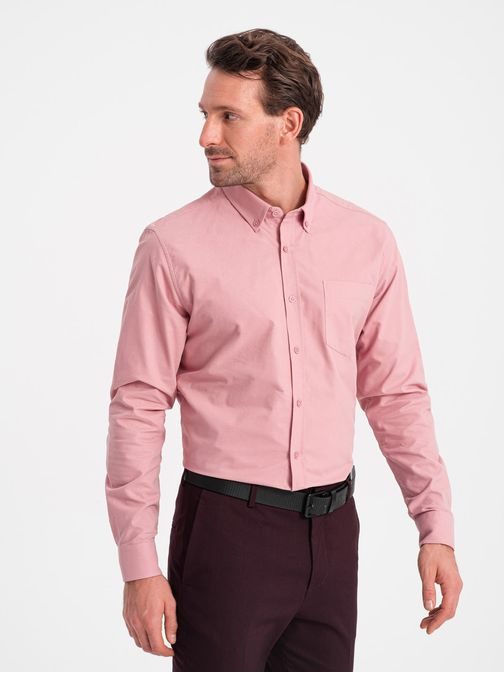 Ležérna ružová košeľa s vreckom V3 SHOS-0153