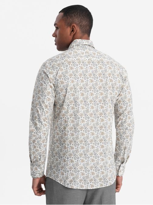 Béžová košeľa s kvetinovým vzorom V2 SHPS-0139