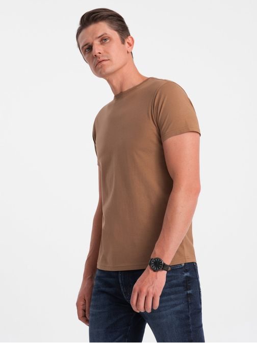 Bavlnené klasické hnedé tričko s krátkym rukávom V13 TSBS-0146