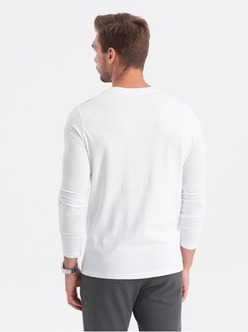 Pohodlné biele tričko s dlhým rukávom V5-L156