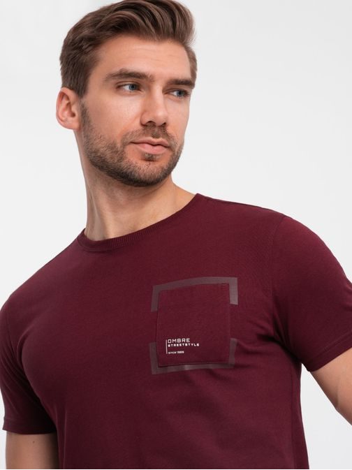 Zaujímavé tričko s ozdobným vreckom bordové V2 TSPT-0154