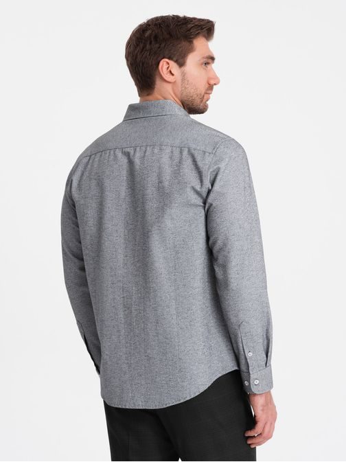Ležérna šedá melírovaná košeľa s vreckom V3 SHCS-0148