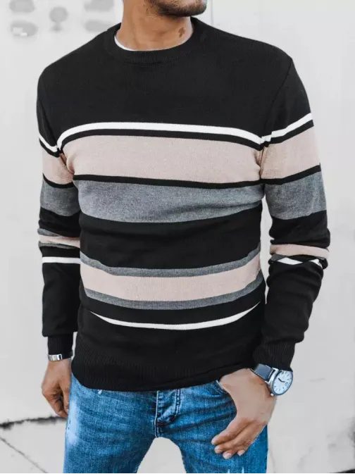 Trendový pruhovaný čierny sveter