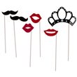 Party photo accessories on stick (Moustache, Lips, Hat, Crown, Glasses, Beard) set of 17 pcs. in polybag with headercard