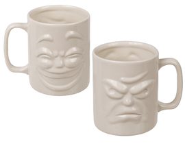 Porcelánový hrnek, šťastný/ naštvaný  (3D obličej)