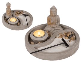 Relaxační dekorační tác s Budhou, čajovou svíčkou a pískem