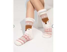 Vánoční hřejivé ponožky s kožíškem - sobík