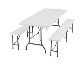 tectake 404527 kempinková sada stolu a lavice - skládací - bílá bílá umělá hmota
