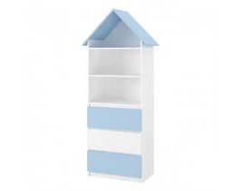 Dřevěná knihovna/skříň na hračky Nellys Domeček A3, bílá/modrá