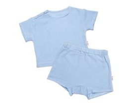Dětská letní mušelínová 2D sada tričko kr. rukáv + kraťasy, modré