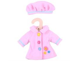 Bigjigs Toys Růžový kabátek s čepičkou pro panenku 28 cm