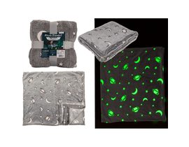 Plyšová deka, planety, s nočním zářením, 130 x 150 cm, 100% polyester, baleno ve vakuu